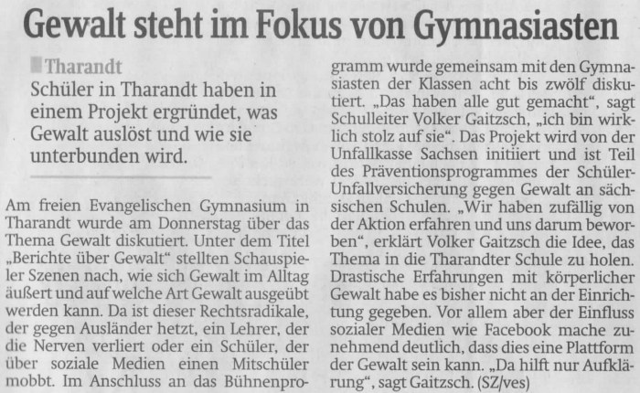 Artikel Tour gegen Gewalt