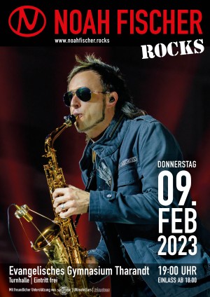 Konzertplakat Foto Noah Fischer mit Saxofon